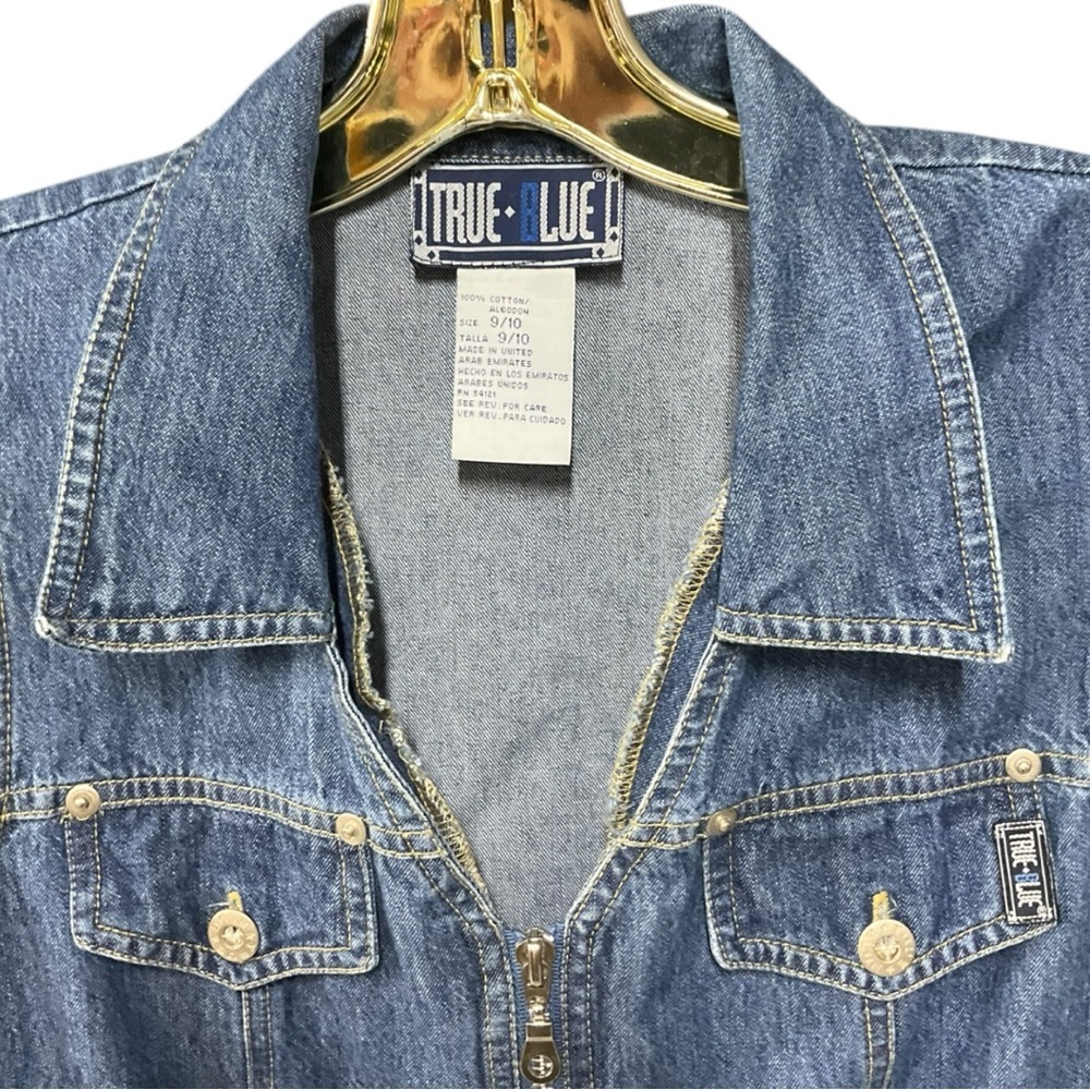 Vintage True Blue Denim Zip Up 90’s Mini Dress Classic Western Size 9/10 - Picture 3 of 7